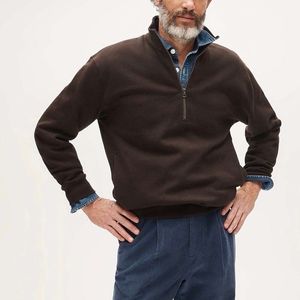 NWOT J.Crew '83 Fleece Quarter-Zip Sweatshirt In Earthen Umber Brown Size Small